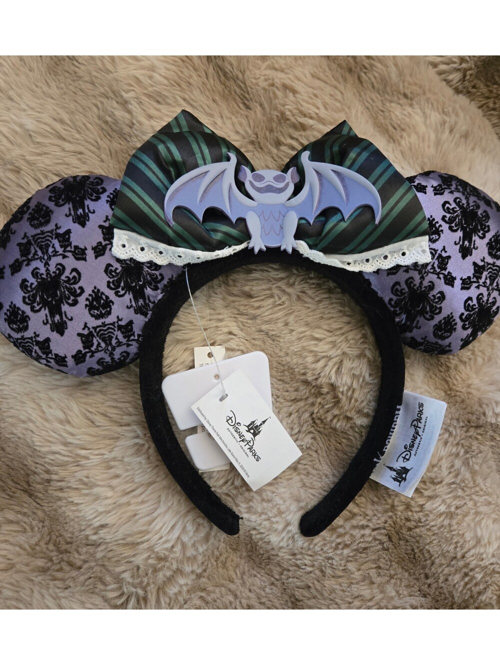 Disney Parks Haunted Mansion Themed Mickey Mouse Ears Headband with Bat Bow